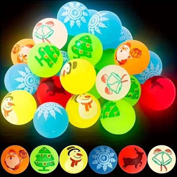 Jule hoppebolde – IHABOR – 12 bolde – Ikke-giftigt gummi – Selvlysende – Juledesigns
