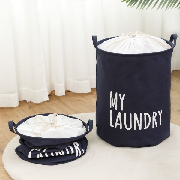 Vikbar tvättkorg med dragsko med stor kapacitet vattentät klädförvaringskorg för hemstadens sovrum 35*45cm - Black