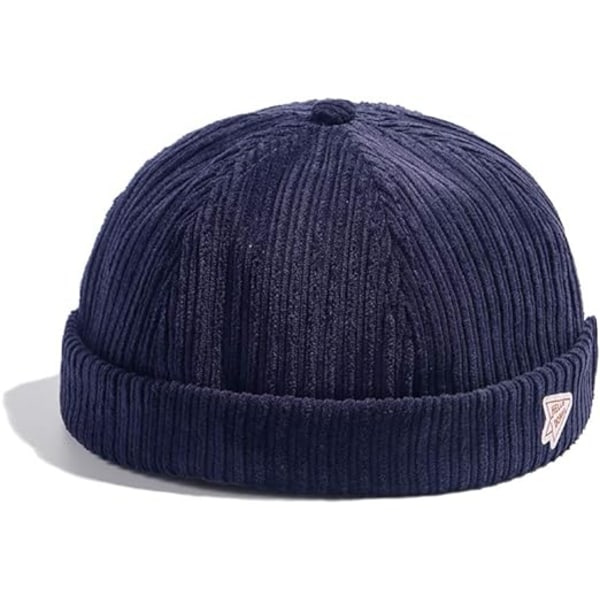 Corduroy Cap Justerbar Brimless Cap Retro Rolled Cuff Harbor Hat Worker Sailor Cap Beanie Skullcap Docker Leon Hat (Navy)