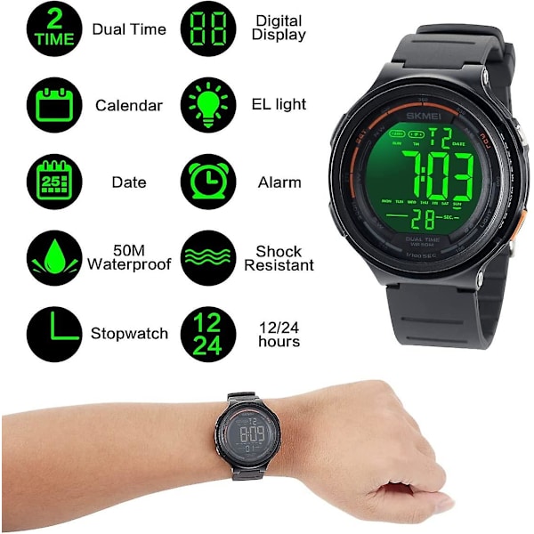 Digitalt ur, drengeur Smartwatch til børn 50m vandtætte armbåndsure med tæller
