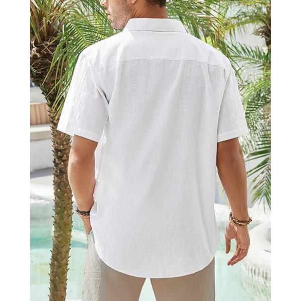 Kortærmet linnedskjorte til mænd Normal pasform afslappet sommerstrandskjorte med lomme (størrelse: M)