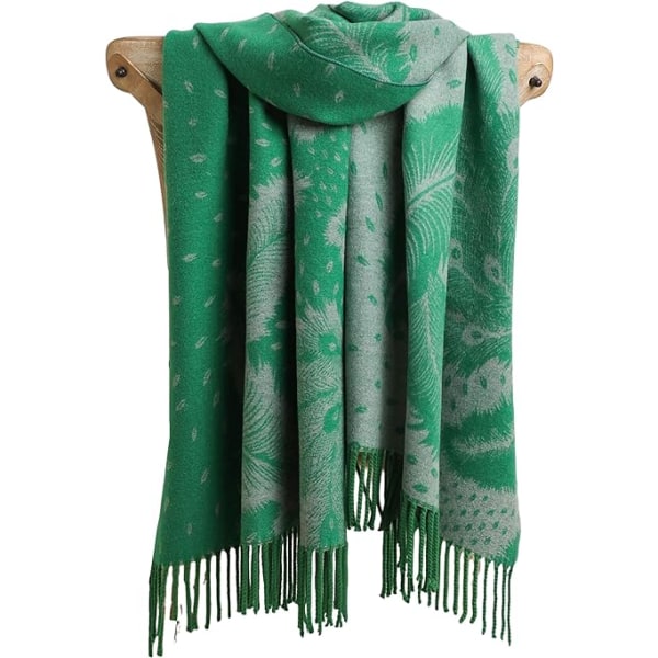 Elegant imitation av kashmir-sjal eller sjal i design påfågelfjädrar (grön)