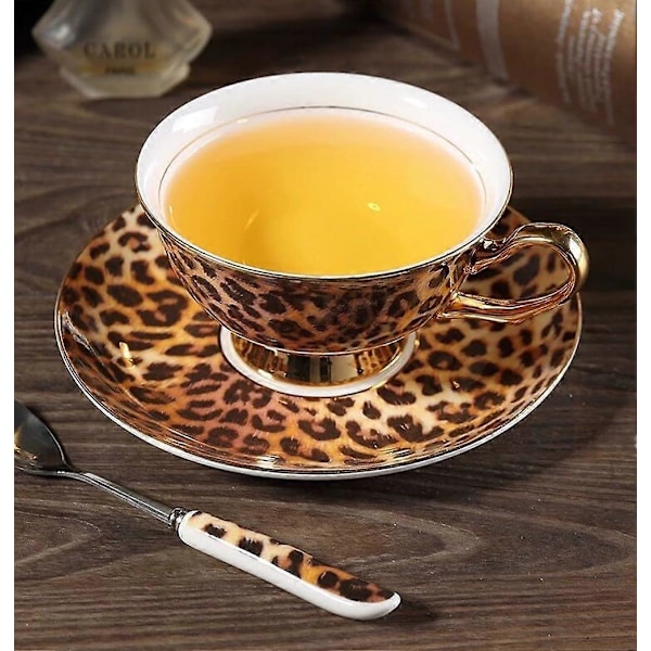 YBK Tech Euro Style Bein Porselen Kopp & Skål Sett, Keramisk Te Kaffekopp for Hjem Kjøkken Bryllup (Leopardmønster) Leopard Pattern