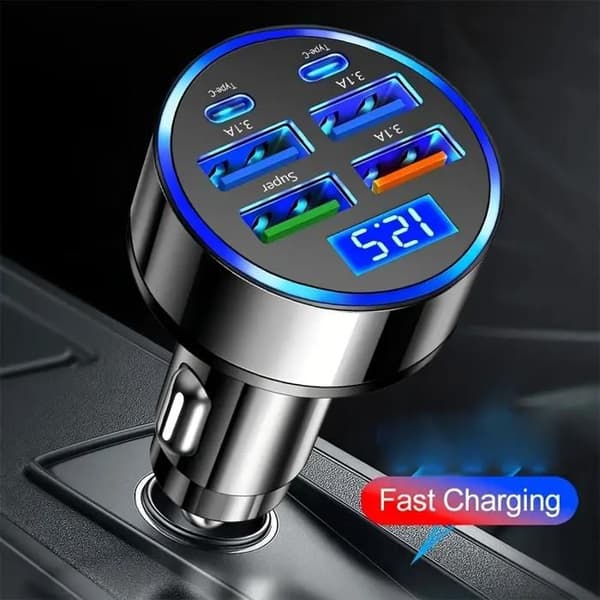 6-i-1 lynrask billader, smart spenningsdeteksjon med digitalt display, USB- og Type-C-kompatibel