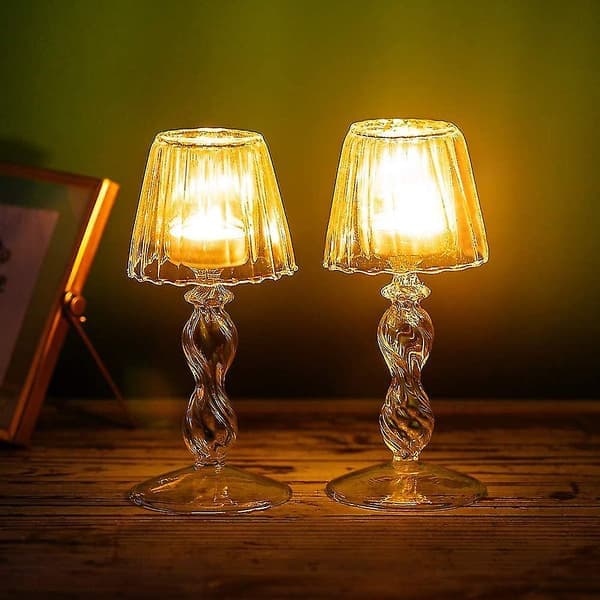 2 stk. lysformede glasslysestaker, krystalllysestake midtpunkt, festbryllup