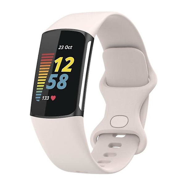 Til Fitbit Charge 5 silikone urrem Moon White L