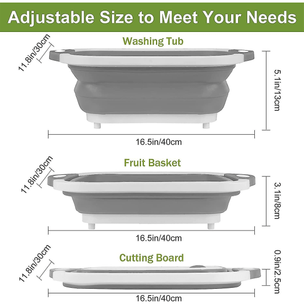 Faltbar skjærebrett Kche, 3 i 1 skjærebrett plast bærbar skjærebrett for kjøkken frukt grønnsaker multifunksjon kjøkkenbrett frokostbrett med