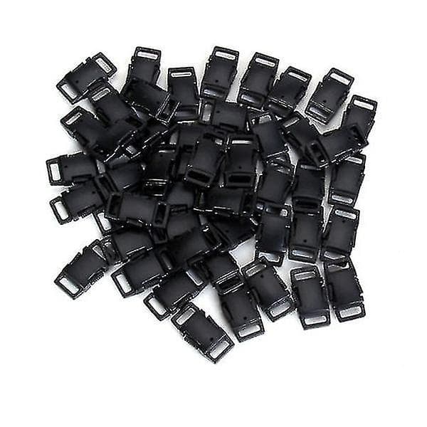 50 stk. Robuste Side-Release Spænder i Hård Plast til Remme/Hundehalsbånd/Paracord Armbånd (Sort)
