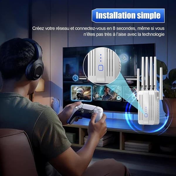 Kraftig WiFi-repeater/forsterker – 6 antenner – Repeater/AP-moduser – 360° full dekning – Hvit
