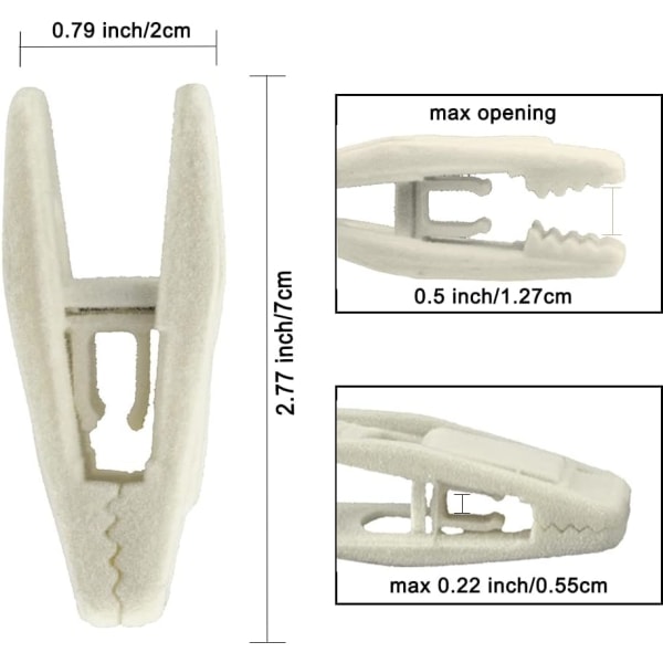Fløyelsklyper for kleshengere, 20-pak fingerklyper, sterke filt kleshengerklyper for fløyelsbukserhengere - off-white