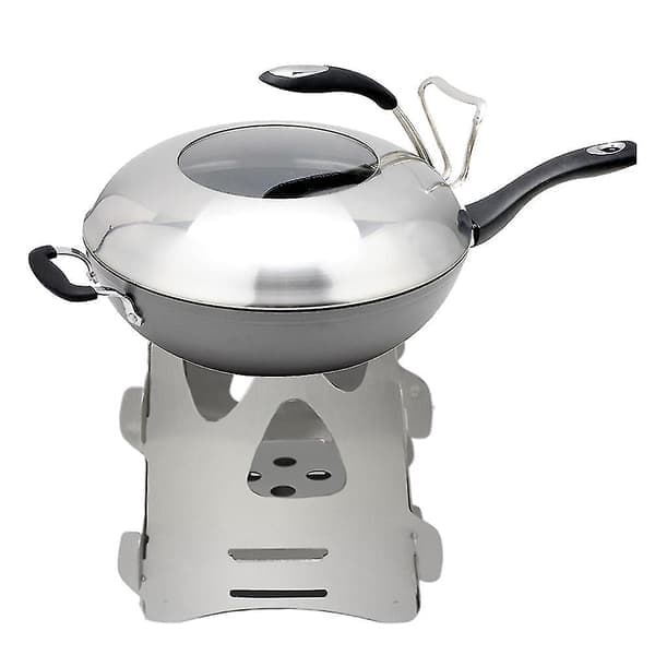 Vedovn for camping, grill, bærbar ovn i rustfritt stål (1 stk, sølv)
