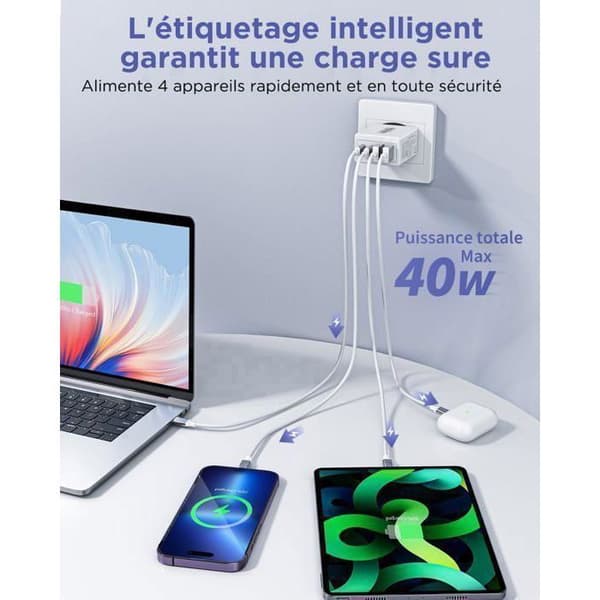 40W USB-C hurtigoplader til iPhone (inkluderer 2m USB-C-kabel); universalstik til iPhone, Samsung Galaxy, iPad, AirPods.