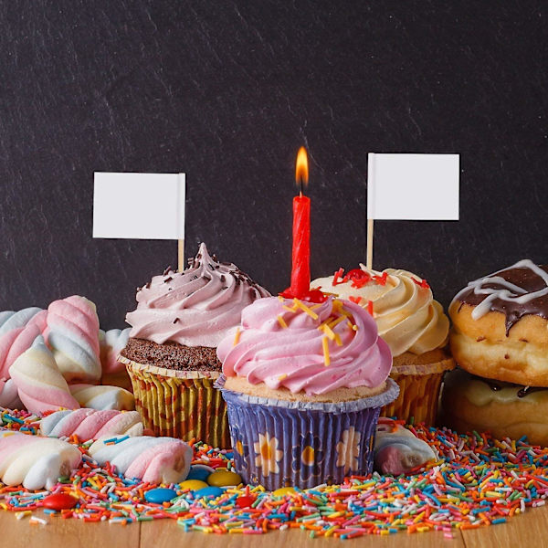 Crday-hammastulpun liput tyhjät, 100 kpl valkoiset lippumerkit pienet hammastikku-etiketit cupcake-lahja