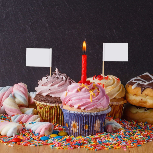 Crday Tandstikflag Blank, 100 stk. Hvide Flag Markører Små Tandstik Etiketter Cupcake Gave