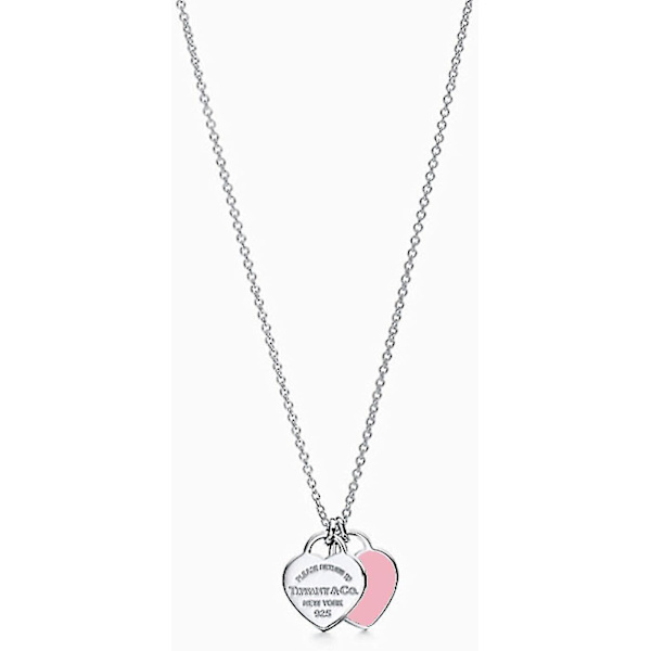 Dubbel hjärtformad emalj halsband 925 sterling silver charm smycken rosa hänge söta mode halsband kompatibla kvinnor