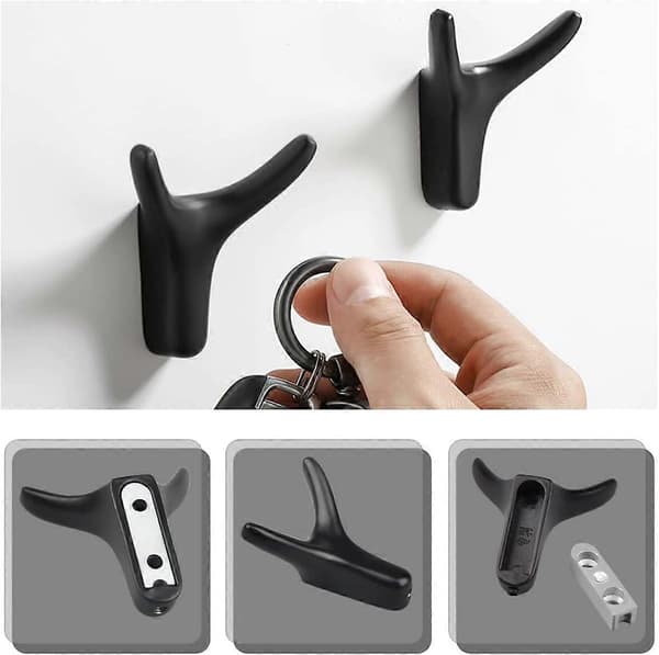 4 st Dubbla Klädkrokar Väggmonterade, Kraftiga Dubbla Väggkrokar Solid Zinklegering Rockkrok Hängande Handdukar Nycklar Väskor Hattar Matte Black