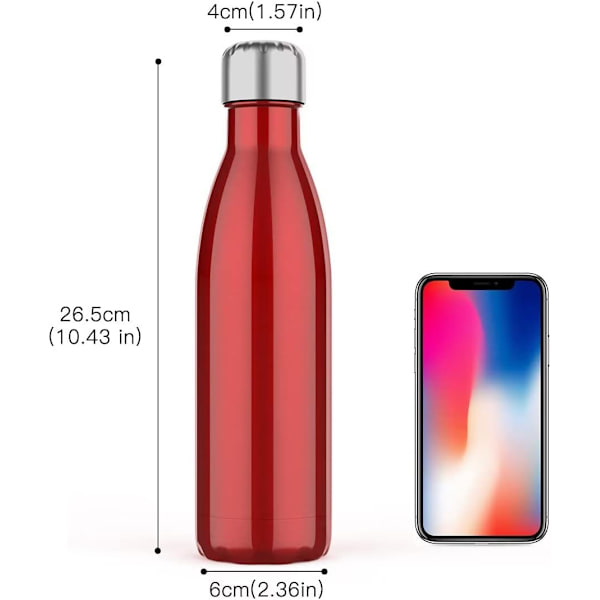 500ml Isoleret Vandflaske, Dobbelt-Vægget Rustfrit Stål Vakuumflaske Holder Kold i 24 Timer og Varmt i 18 Timer - BPA Fri Claret