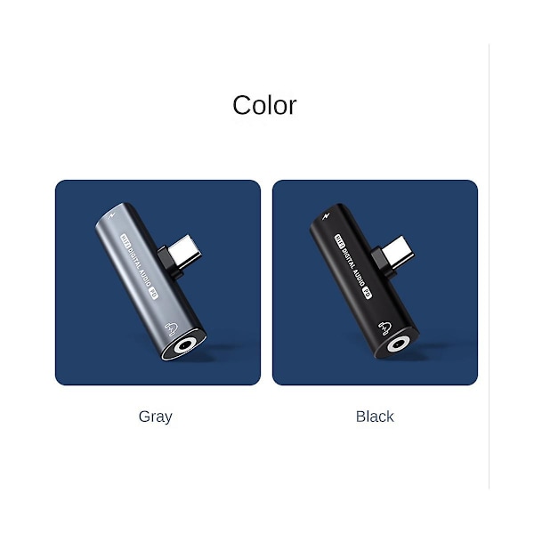 2-i-1 USB Typ-C till USB C/3,5mm Hörlursadapter Hörlurs DAC Ljudomvandlare 32Bit/384KHz Digital