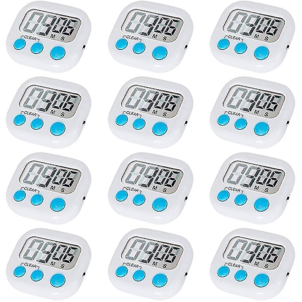 12-pack Digital Kökstimer Med På/Av-knapp, Högt Alarm