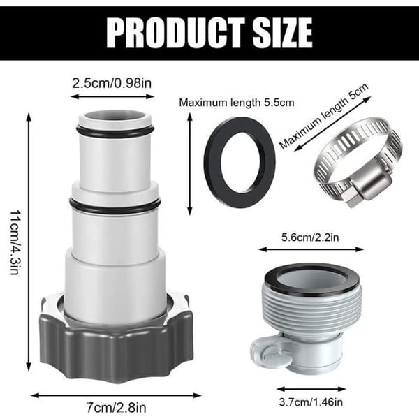 Poolslangeadapter til 32 mm og 38 mm diametre - Intex-kompatibel fitting - Indvendigt gevind - Universal pasform