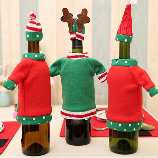 3stk julevinflaskebetræk, grim julesweater vinflaskebetræk til julefestpynt