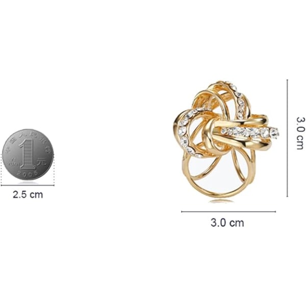 Elegant modern enkel design trippelring för kvinnor Diamante Metallic sidenscarves Clip Scarf Ring Chiffong Spänne (guld)