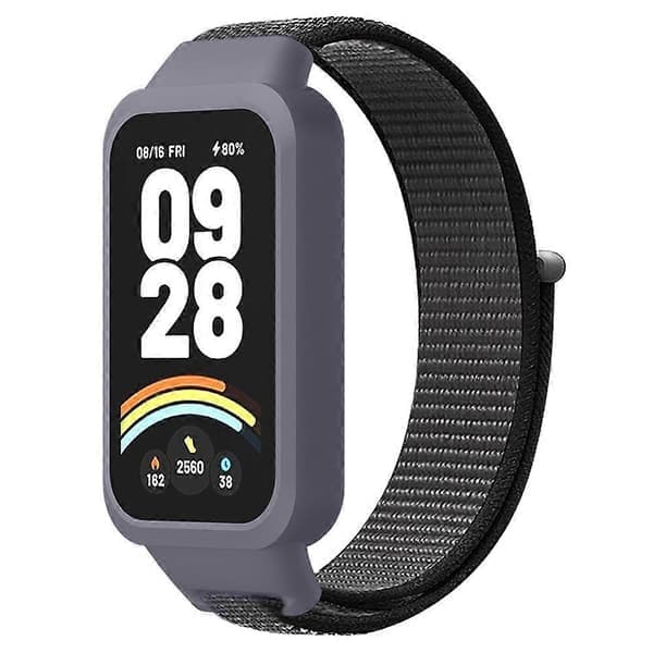 Til Xiaomi Smart Band 9 Active Redmi Band 3 Nylonrem med velcrodesign Urrem Storm Grey