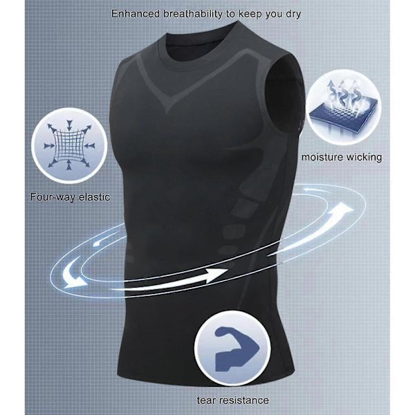 Version Ionic Formande Väst, Ärmlös T-shirt för Män med Ionic Formning Black 3XL