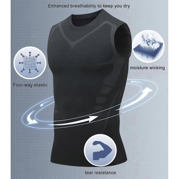 Version Ionic Formende Vest, Ærmeløs Ionic Formende T-shirt til Mænd Black 3XL