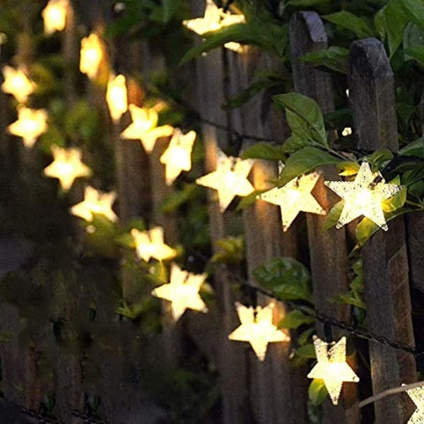 Utomhus solslingor, 9,5 m 50 lampor LED-stjärnor, vattentät klass IP44, 8 lägen, lämplig för trädgård, innergård, bröllopsfest, varmvit
