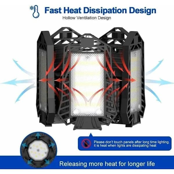 - LED garagelys - 120 W - 12000 lm - Værkstedslampe - Deformerbare loftslamper - E26/E27 paneler - 1 lampe