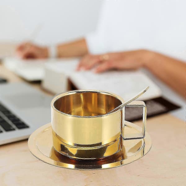 1 set Kaffemugg Rostfritt Stål Kaffemugg Kopp Sked Fat Kontorskopp