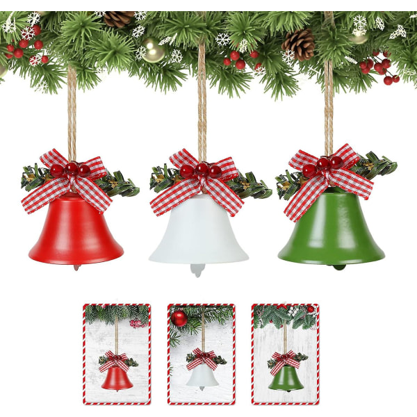 Juleklokker, 6 stykker Metalklokker Juletræsdekoration, Ornamenter Vedhæng Jingle Bells Rød Hvid Grøn