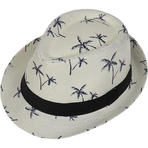 Hawaiian Fedora stråhatte til mænd Kvinder Unisex Panama Sommer Sol Jazz Kostume Party Cap (Beige)