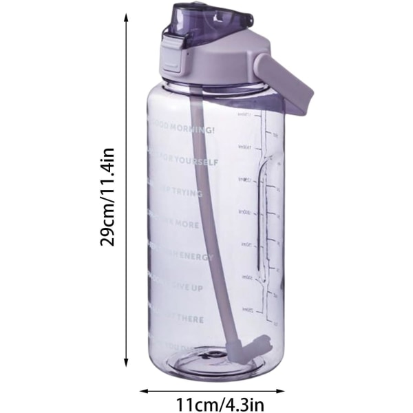 2 liters sportvattenflaska, läckagesäker vattenflaska, 2 liter, vattenflaska med sugrör, dricksflaska för motiverande träning med tidsmarkör