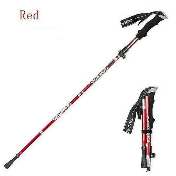 5-delt sammenleggbar turstav, gåstav vandring antishock - red 95-110cm