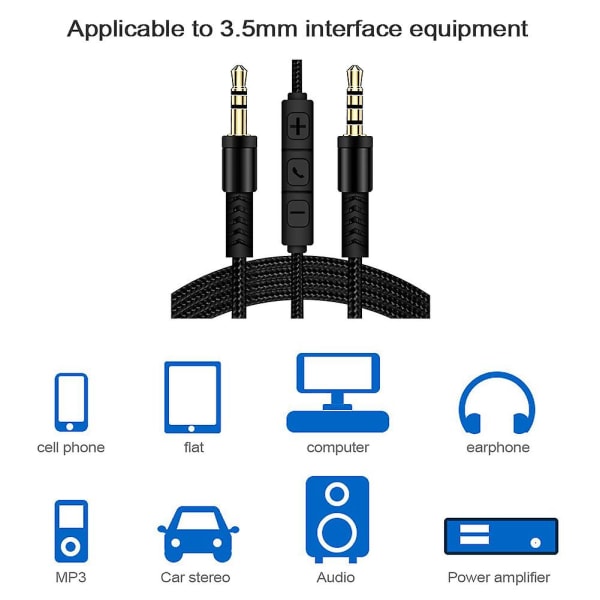 1,2 m 3,5 mm til 3,5 mm han-til-han Stereo Audio Aux-kabel hovedtelefonledning med tryktast Lydstyrkekontrol Mic White