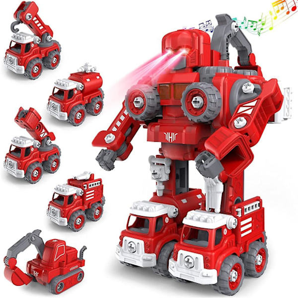 5 i 1 Demontera Brandbil Robotleksak för Pojkar Leksaker Stem Brandbil Leksaksset