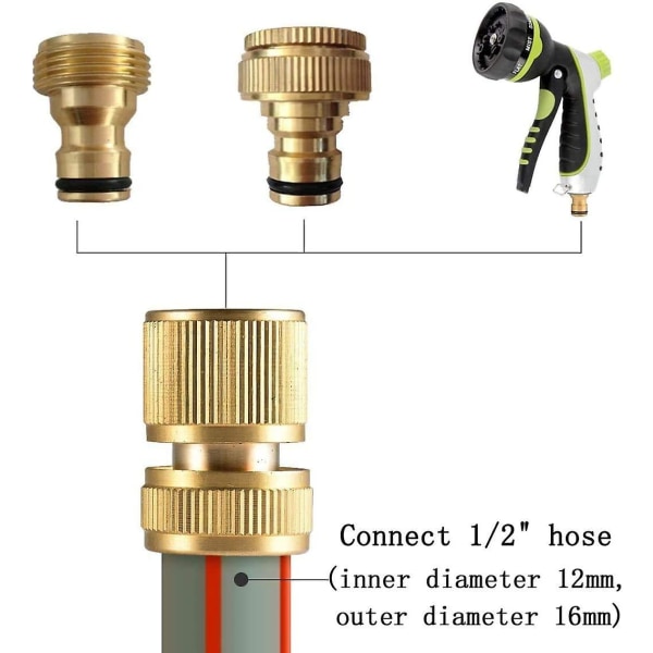 2 stk messing hageslange hurtigkoblinger, hageslange hurtigkoblinger 1/2\" hurtigkoblinger