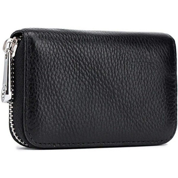 Kreditkortshållare RFID-blockerande äkta läder Mini Kreditkortsväska med dragkedja för kvinnor män (svart)