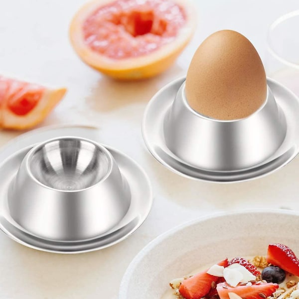 Egg Cup Holder Set med 2 pakker, rustfritt stål Egg Cups Plates Bestikkholder for hardkokte bløtkokte