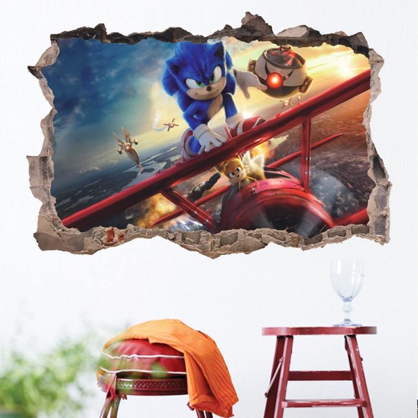 Vægoverføringsbilleder i 3D-stil Sonic The Hedgehog-vægklistermærke Home Decor Vægkunst Vinyl-mærkat klistermærke til børneværelse i stuen (på flyet (32 * 48 cm))