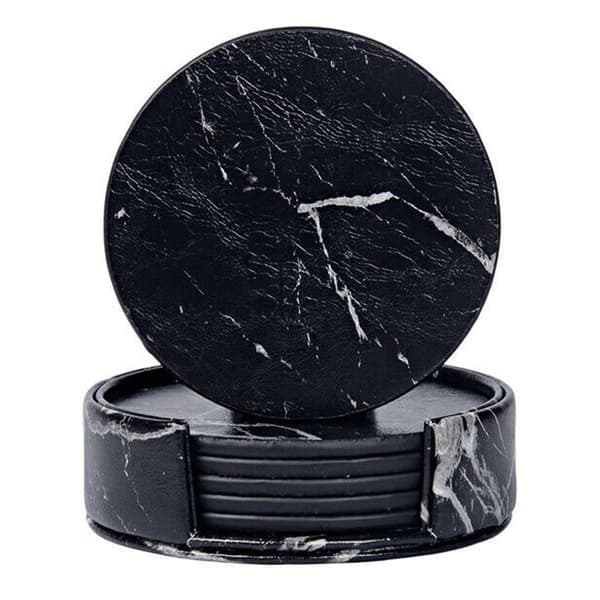 Varm 6-pak vendbare glasbrikker sort marmor PU med holder sort
