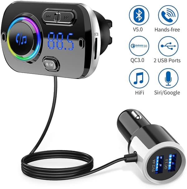 INF Trådløs FM-sender til bil Bluetooth 5.0 QC3