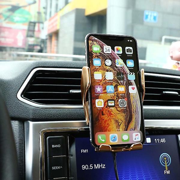 Smart Wireless Mobile Charger With Mobile Holder For Car - Gold Gold Hy