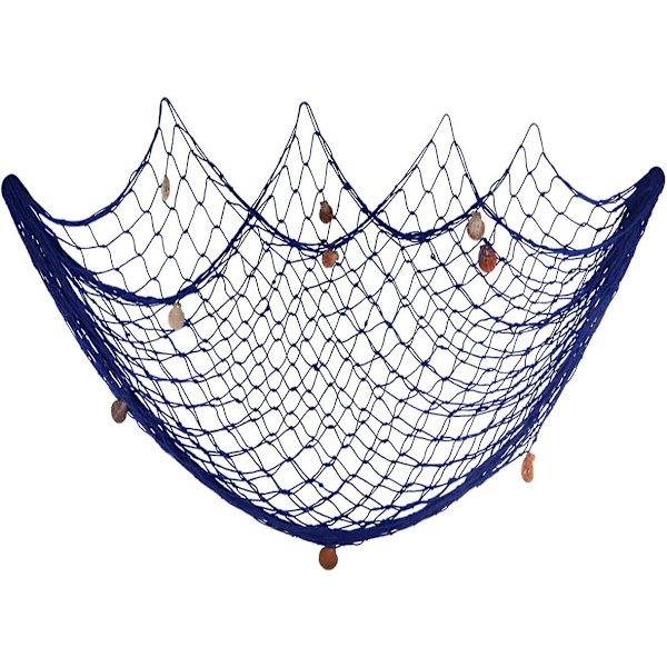 200cm x 150cm Fiskenet med Skaller Strand Tema Dekoration til Fest Hjem Stue Soveværelse Middelhavsstil Dekoration Vægdekoration (blå)