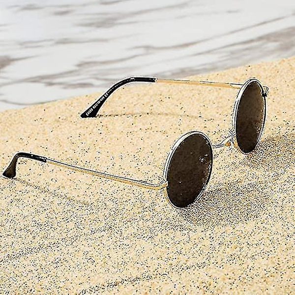 Retro pienet pyöreät polarisoidut aurinkolasit miehille ja naisille John Lennon -tyyliin - kultaiset kehykset - (meili)