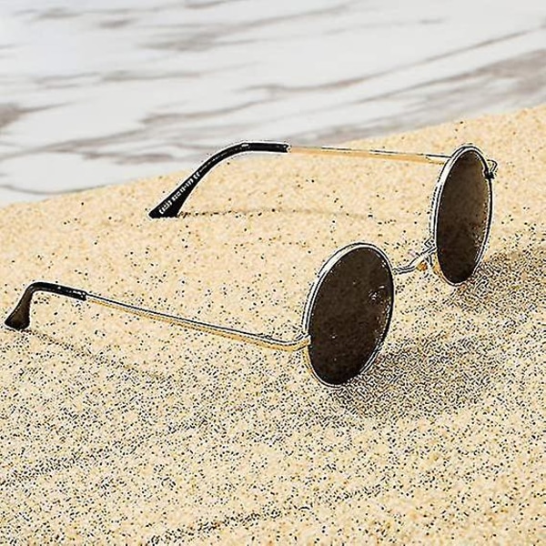 Retro små runde polariserte solbriller for menn kvinner John Lennon stil-gull innfatning-(meili)