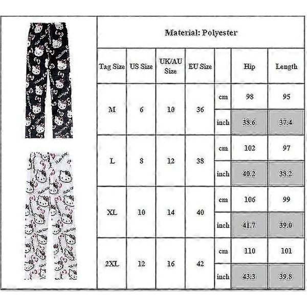 Kawaii Pyjamas til Kvinder og Piger Tegneserie Hellokitty All Over Print Flanel Jul Anime Bløde Sovepyjamas Bukser Black 2XL