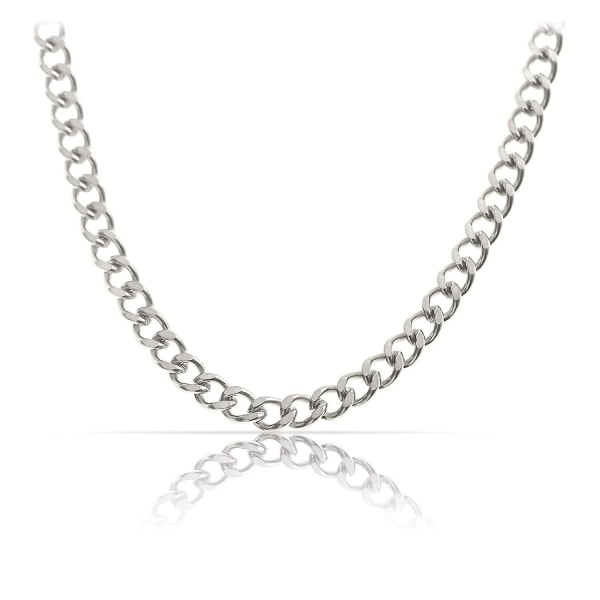 Halsband i rostfritt stål för män - Solid 60 Cm Silver Chain Link Halsband - Handgjord Herrkedja - Dubbel kantkedja - Present för män (silver 5 mm)